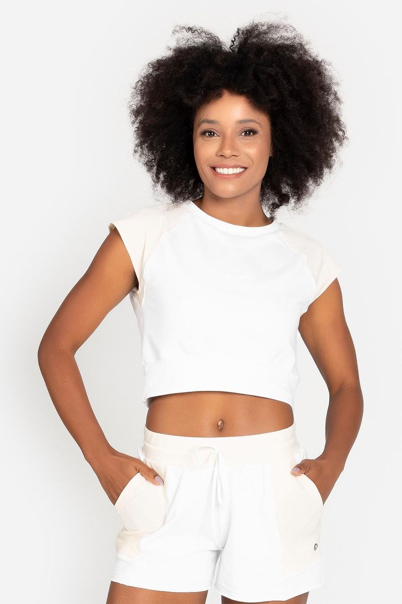 Blusa Cropped Comfy Fleece Raised - Branco - Trinys