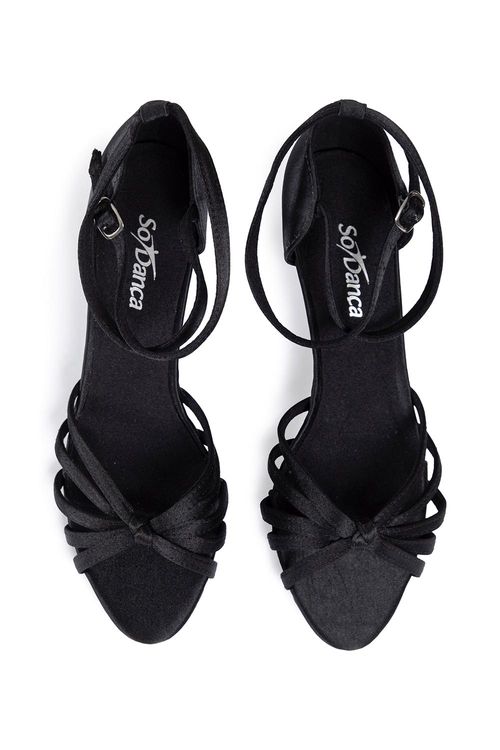 BL62 - Sandália - Salto 7cm - Cetim Preto - Sola Camurça