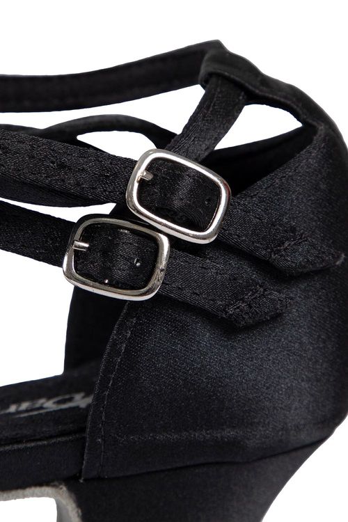 BL660 - Sandália - Salto 4,5cm - Cetim Preto - Sola camurça