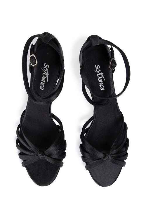 BL663 - Sandália - Salto 4,5cm - Cetim Preto - Sola Couro