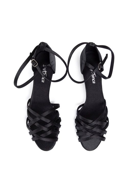 BL668VG - Salto 4,5cm - Cetim Preto - Sandália de Dança de Salão Vegana - Sola Sintética